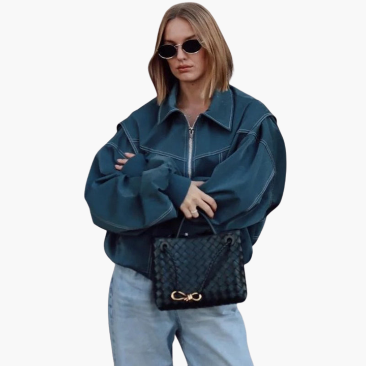 Women's Oversize Jacket in Faux Leather with Zip | Altivaro