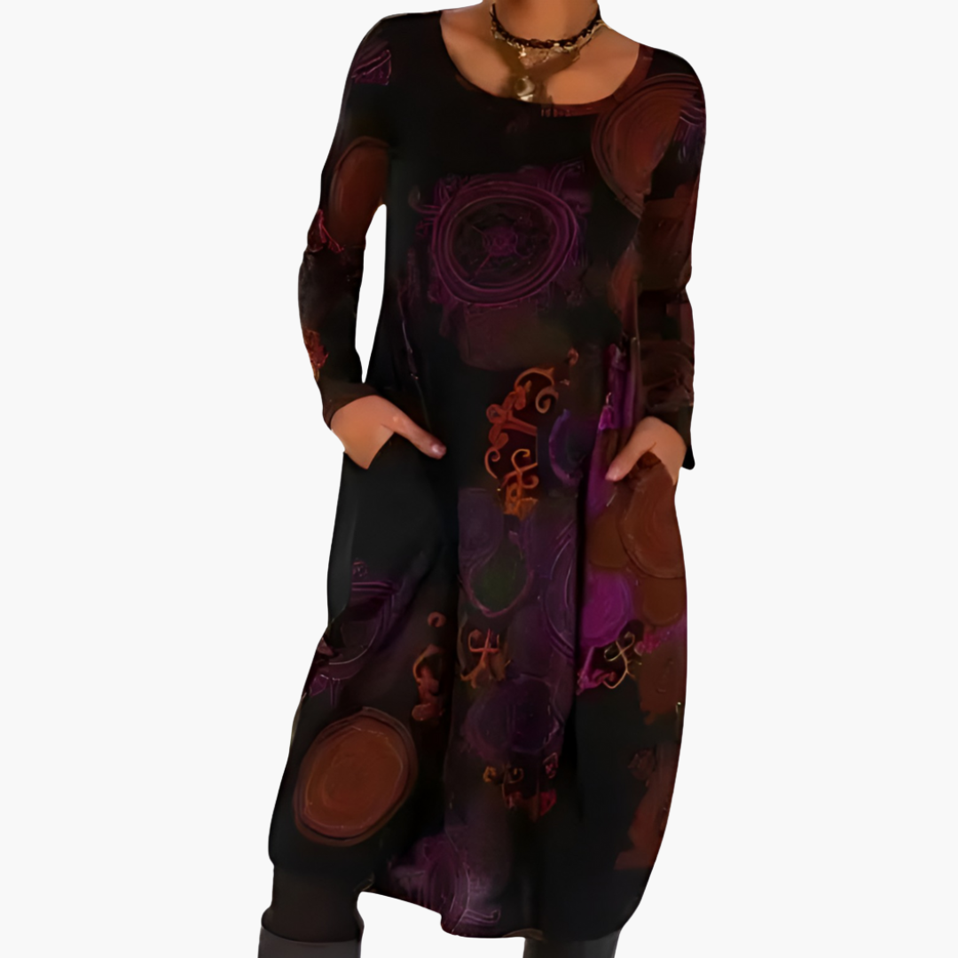 Long Dress with Long Sleeves and Abstract Print for Women | Altivaro