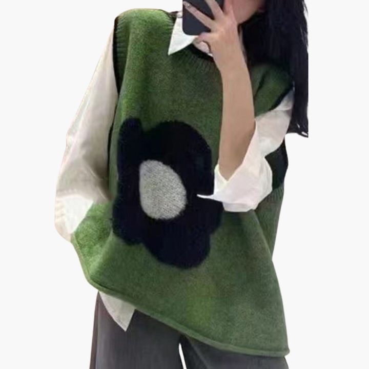 Gilet Senza Maniche Donna con Fiore in Lavoro a Maglia | Altivaro