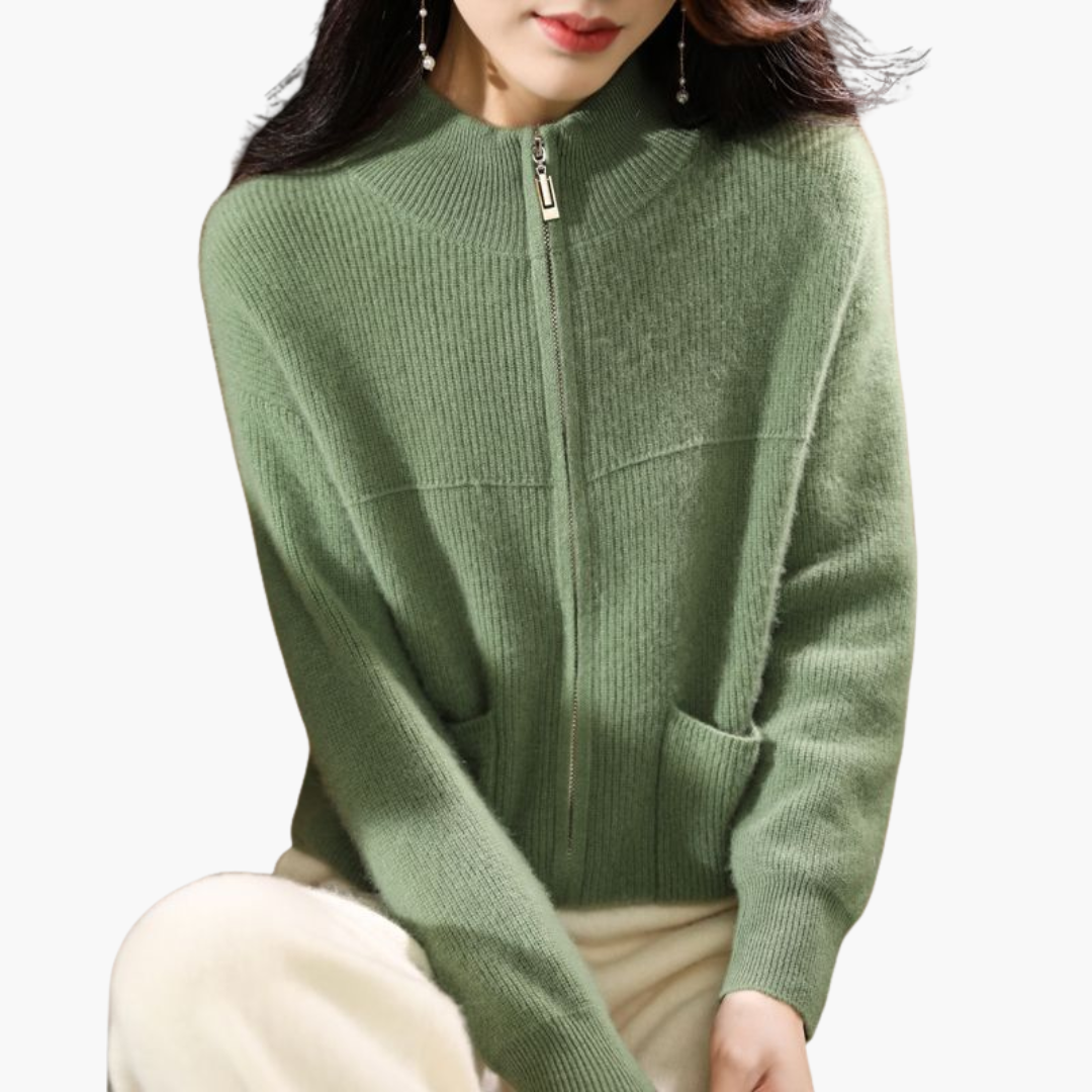 Zip-up cardigan with high collar for women | Altivaro