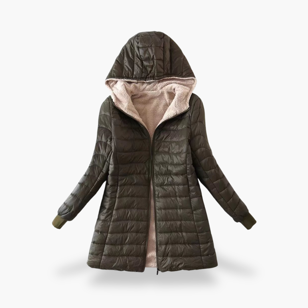 Women's Long Winter Down Jacket with Fleece-Lined Hood | Altivaro