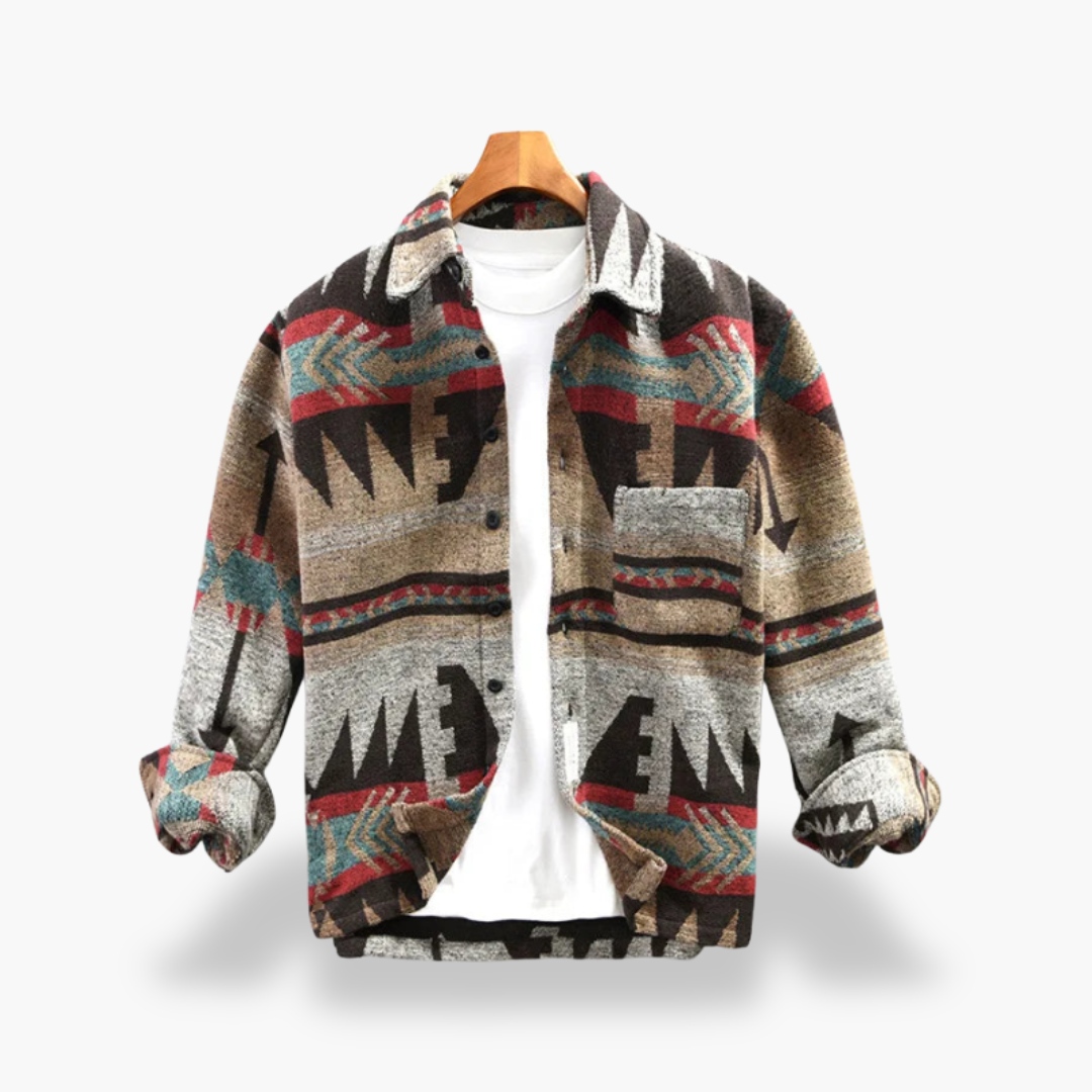 Men's Fleece Shirt with Geometric Pattern and Collar | Altivaro