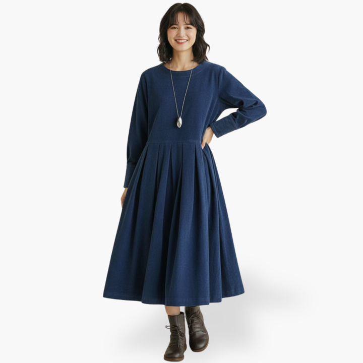 Women's Long Sleeve Dress with Pleats | Altivaro