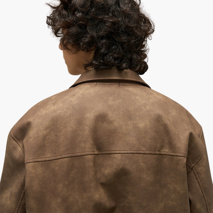 Men's leather jacket with checkered collar | Altivaro
