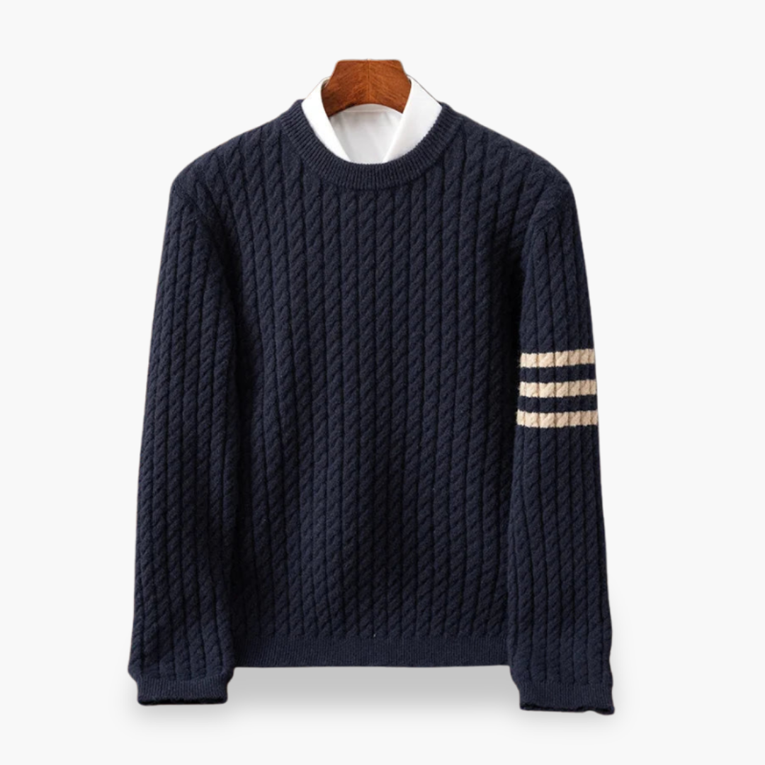 Maglione Uomo in Maglia Intrecciata con Dettagli a Strisce | Altivaro