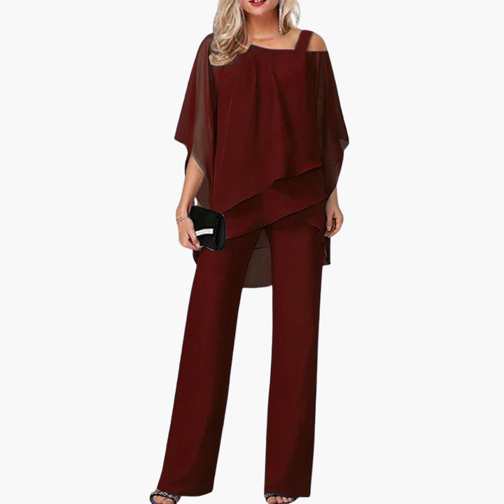 Complete Elegant Women's Pants in Chiffon with Asymmetric Top | Altivaro