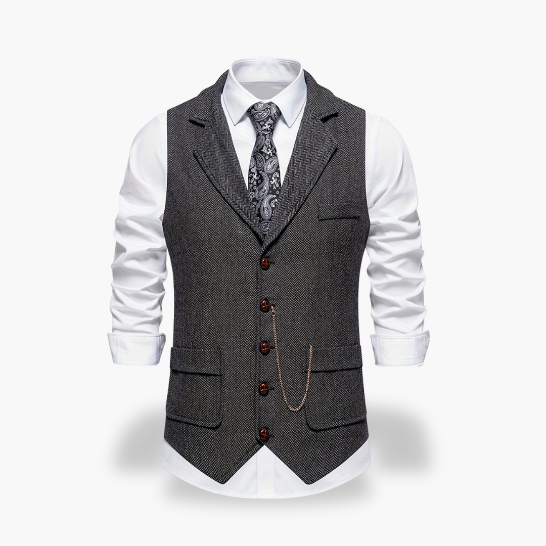 Gilet Uomo Elegante in Tweed con Revers e Catena | Altivaro
