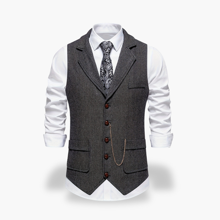 Gilet Uomo Elegante in Tweed con Revers e Catena | Altivaro