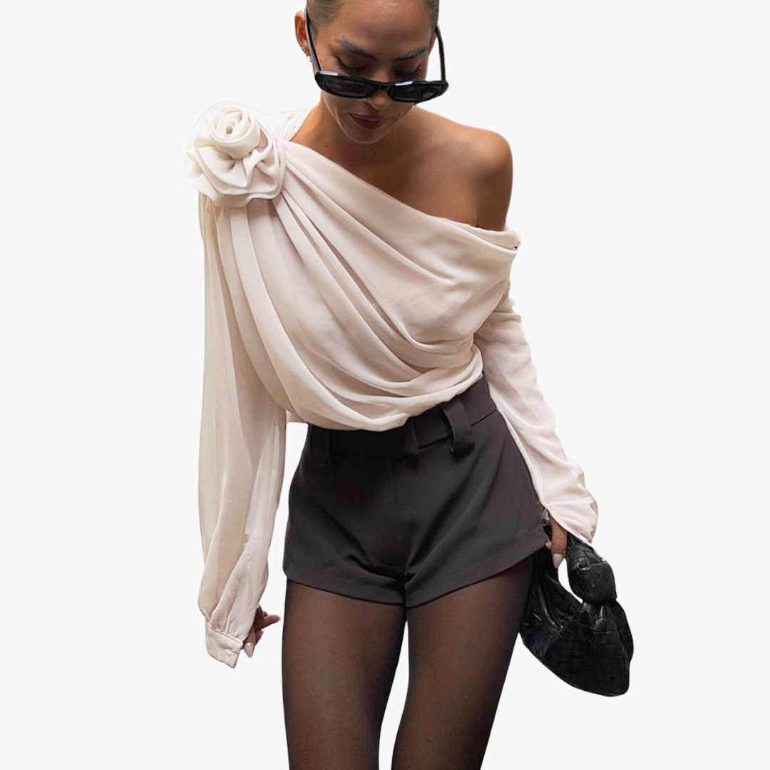 Women's One-Shoulder Chiffon Blouse with Flower | Altivaro