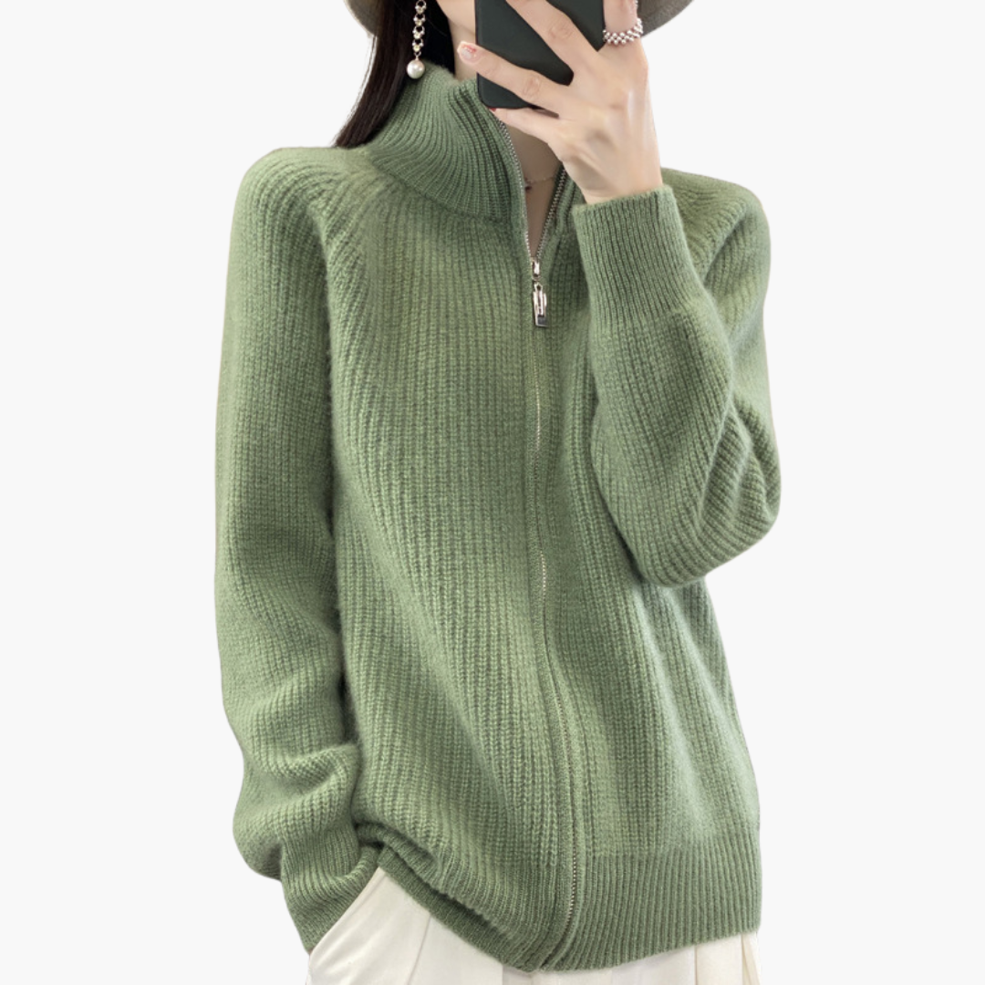 Zip-up cardigan with high collar for women | Altivaro