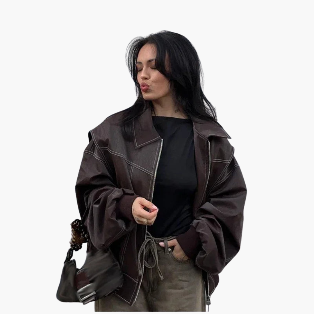 Women's Oversize Jacket in Faux Leather with Zip | Altivaro
