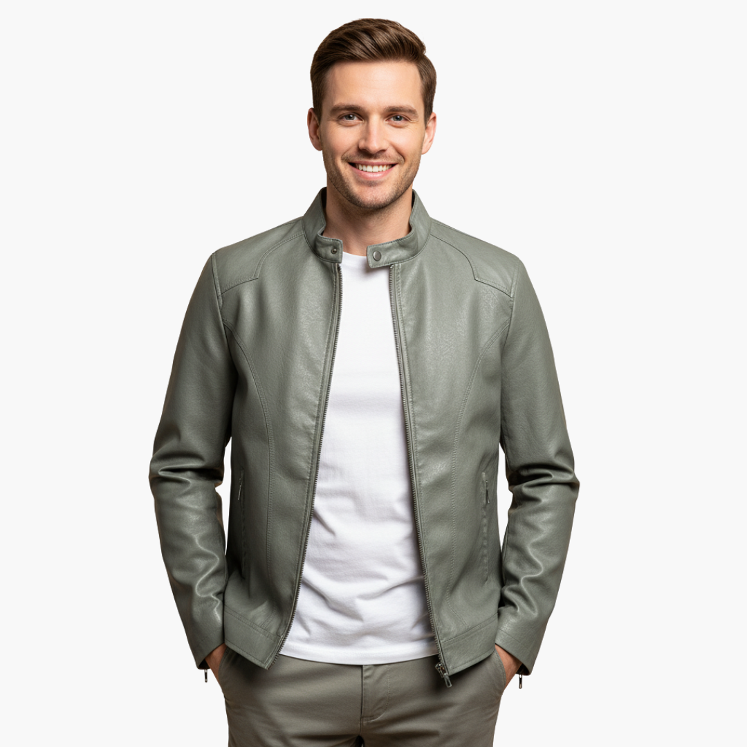 Men's Casual Faux Leather Jacket with Zip | Altivaro