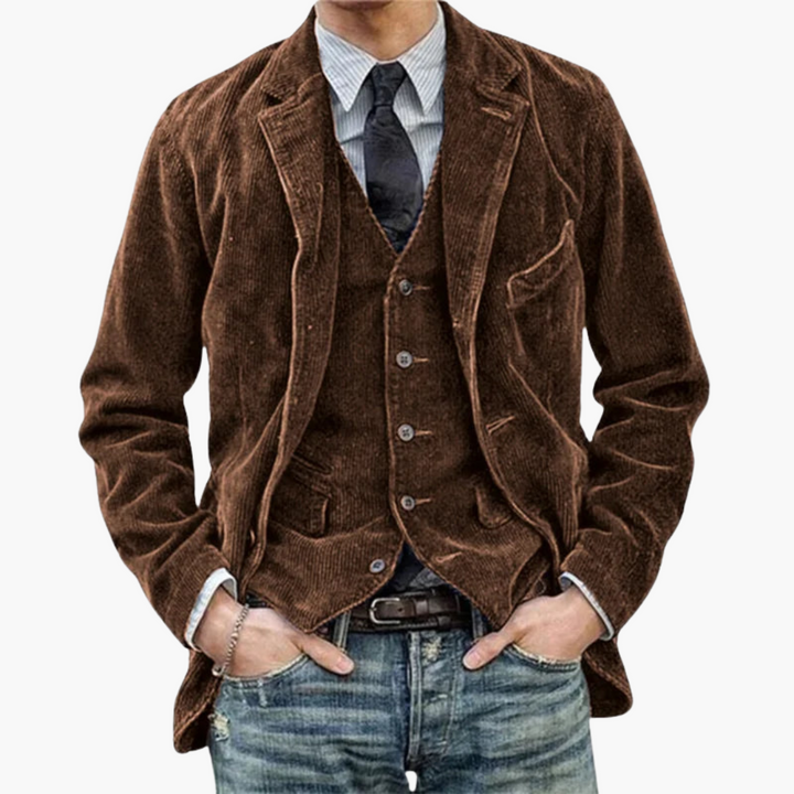 Men's Corduroy Jacket with Vest and Tie | Altivaro