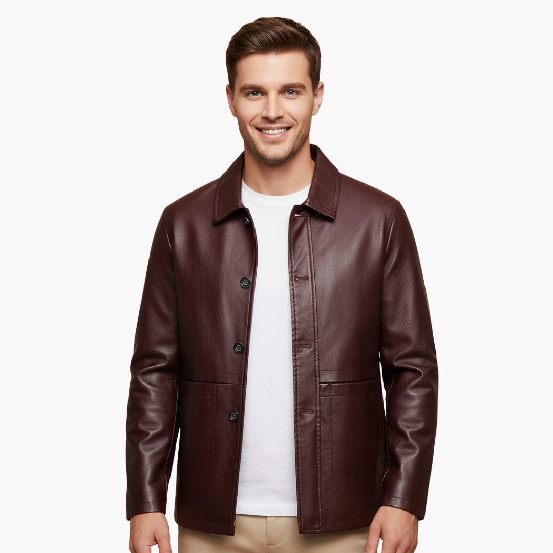 Men's Elegant Faux Leather Jacket with Buttons | Altivaro