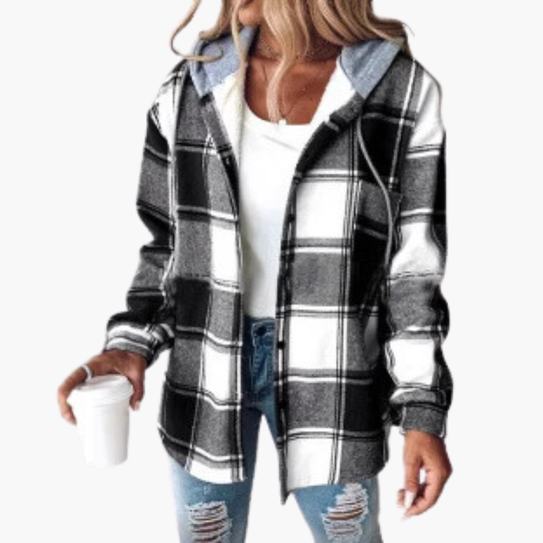 Giacca con Cappuccio da Donna a Quadri con Zip | Altivaro