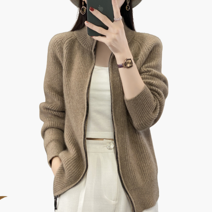 Zip-up cardigan with high collar for women | Altivaro