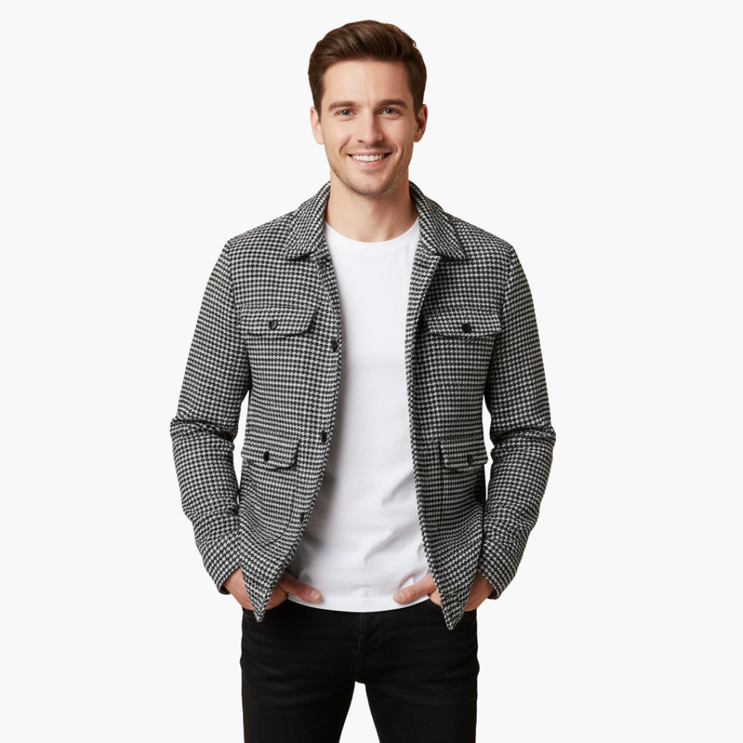 Men's Houndstooth Wool Jacket Casual Elegant | Altivaro
