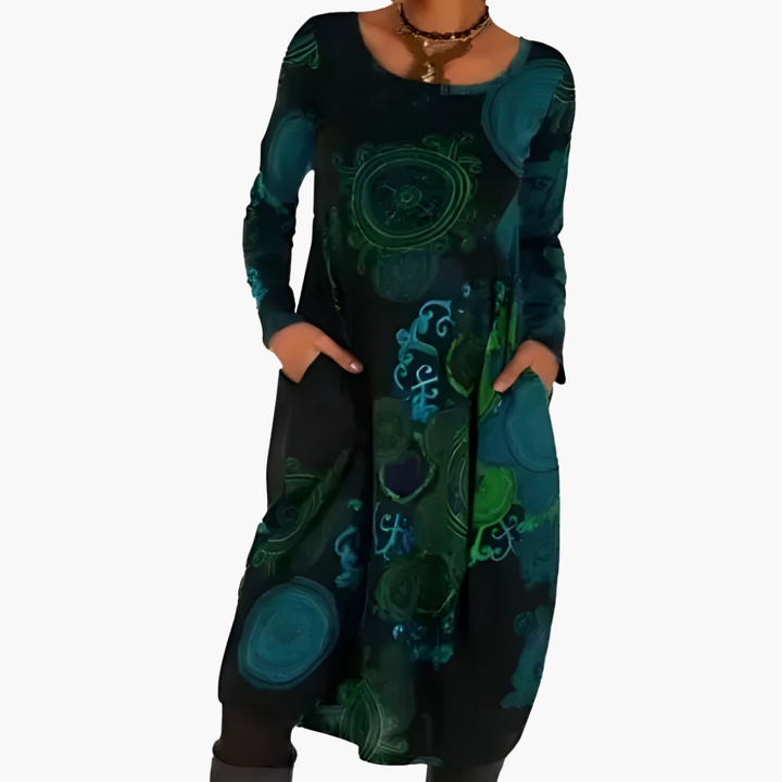 Long Dress with Long Sleeves and Abstract Print for Women | Altivaro