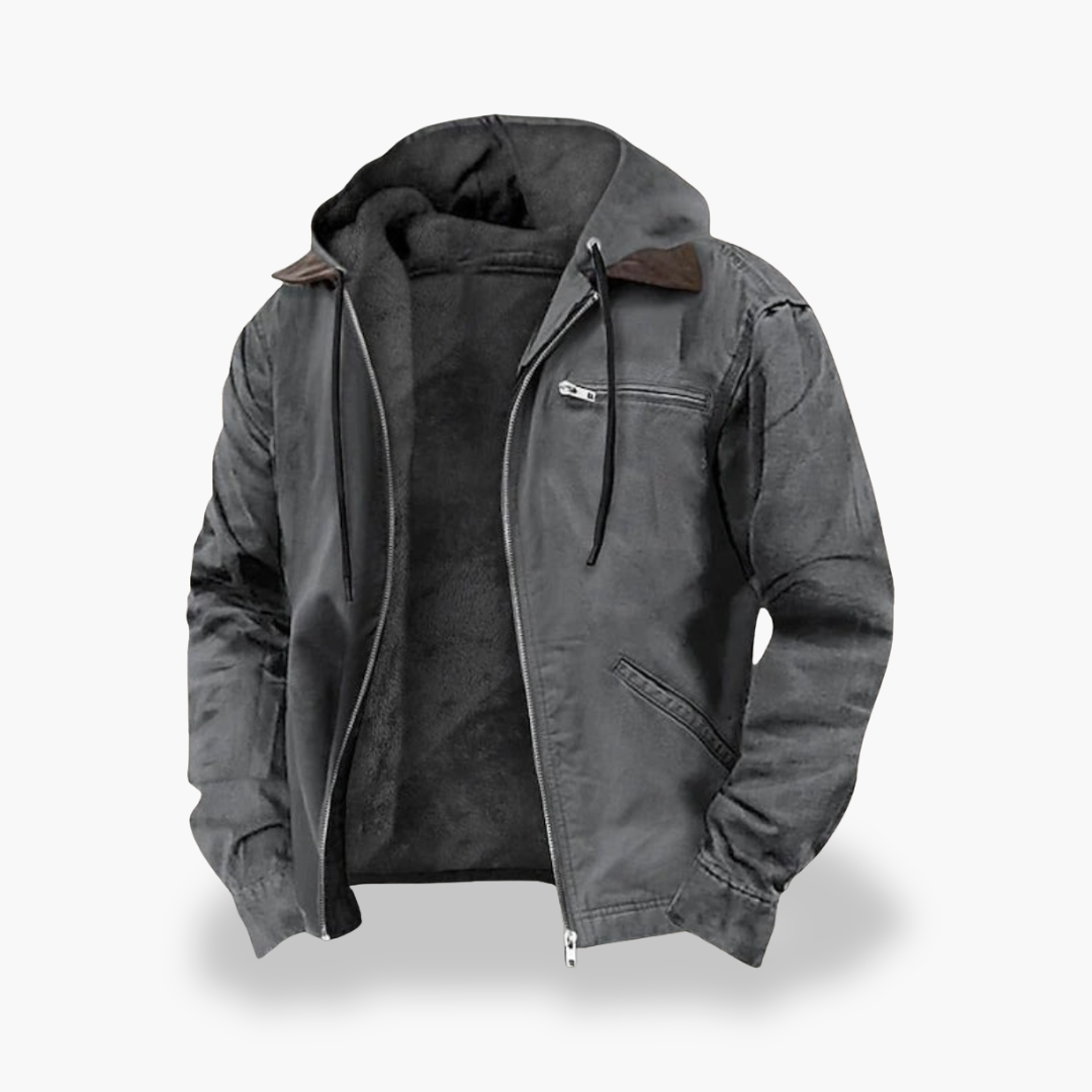 Men's Winter Jacket Lined with Hood Cotton Zip | Altivaro