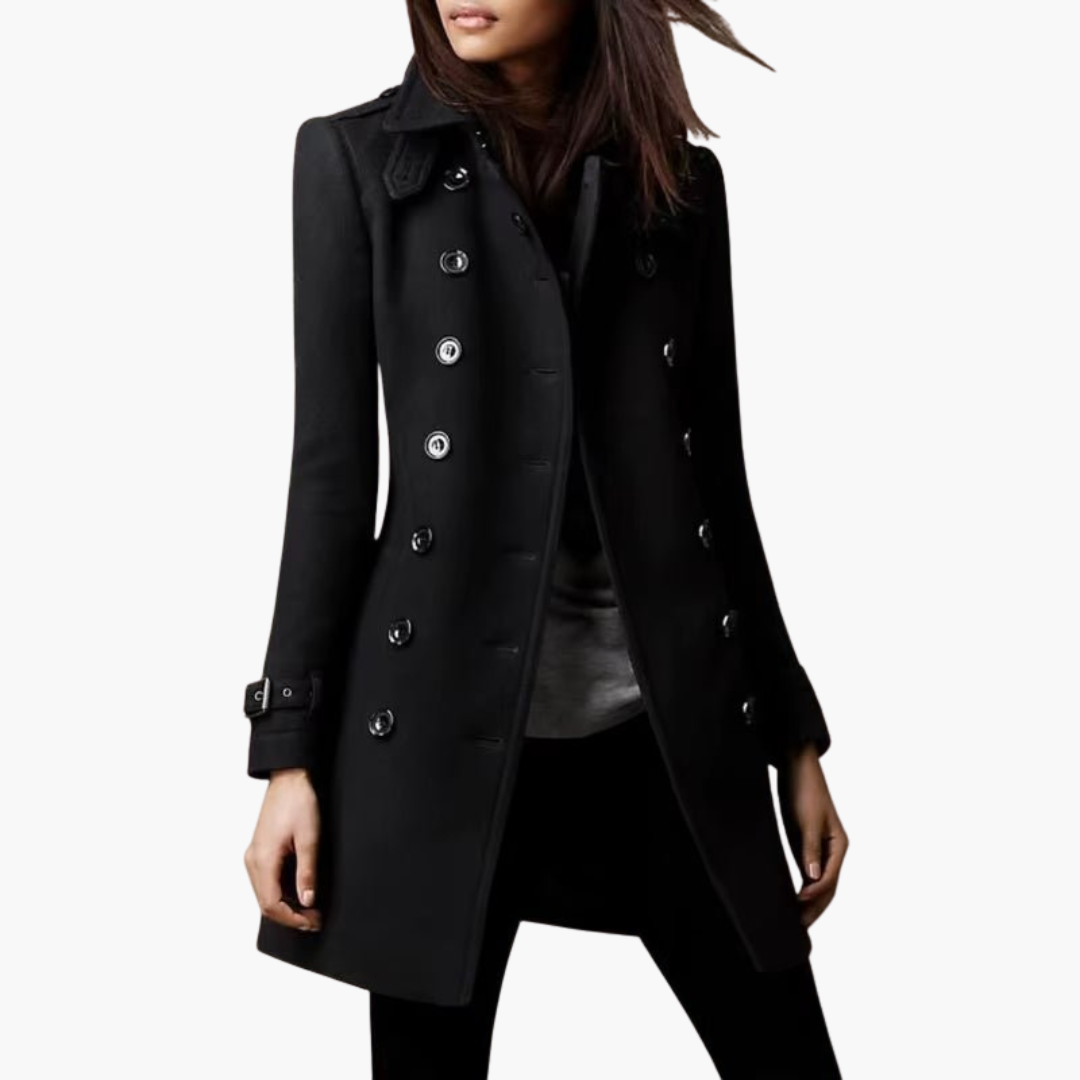 Women's Double-Breasted Wool Coat with Buttons | Altivaro