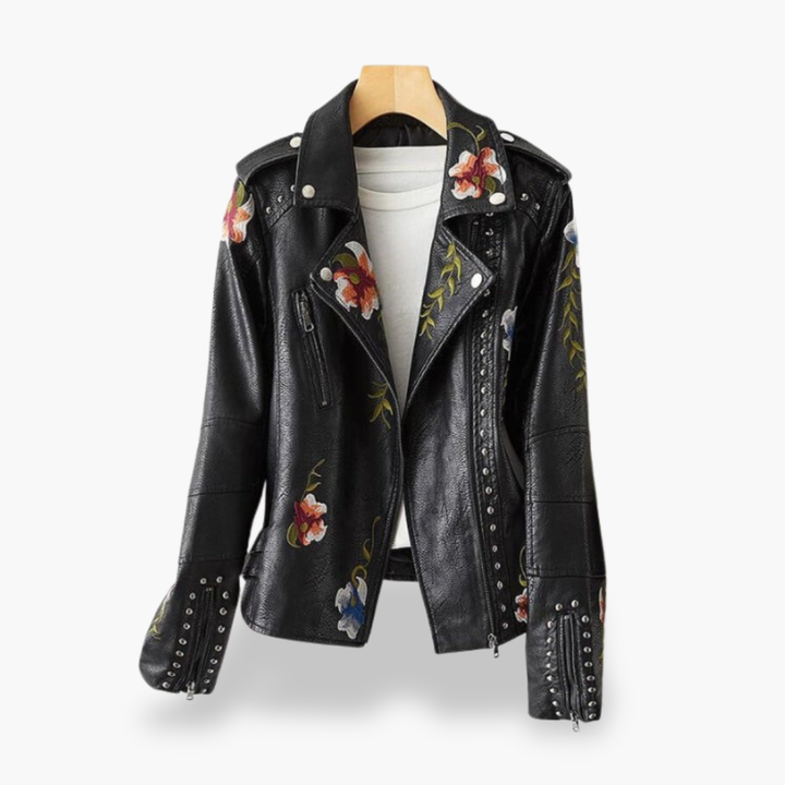 Women's Biker Jacket in Faux Leather with Embroidery and Studs | Altivaro