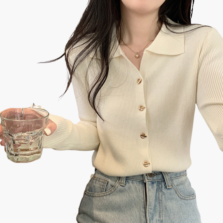 Women's Cardigan Knit Shirt Collar Buttons | Altivaro