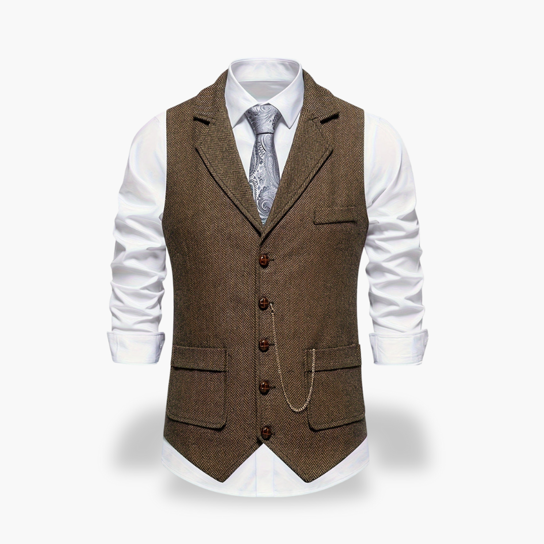 Gilet Uomo Elegante in Tweed con Revers e Catena | Altivaro
