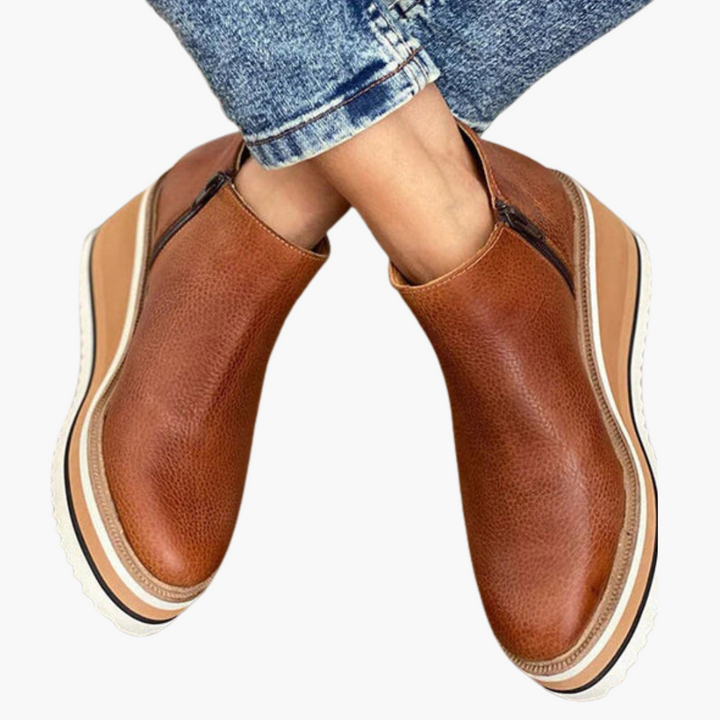 Women's Orthopedic Leather Ankle Boots with Side Zip | Altivaro