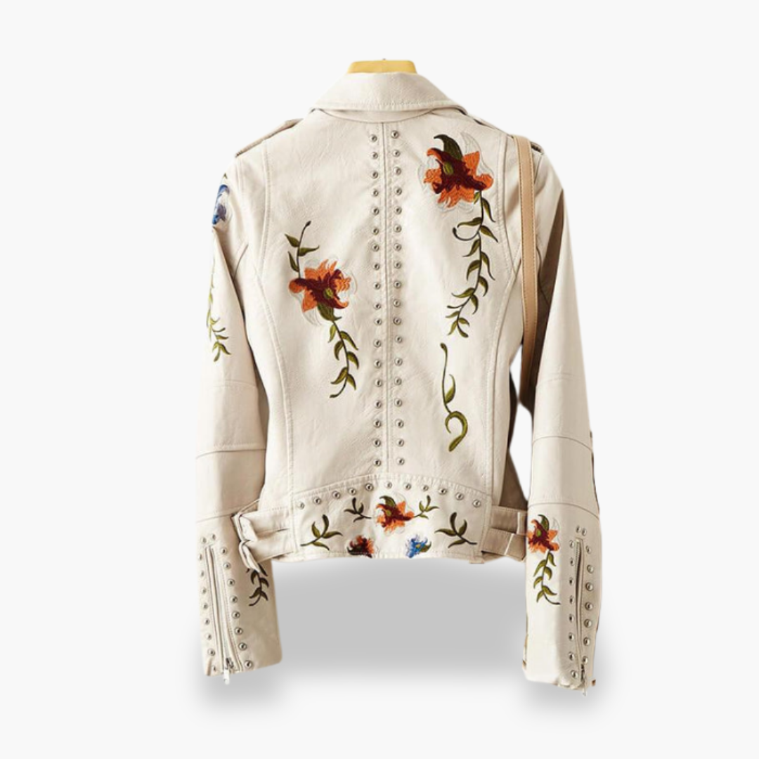 Women's Biker Jacket in Faux Leather with Embroidery and Studs | Altivaro