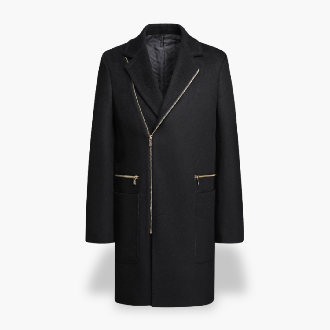 Women's Long Wool Coat with Zip | Altivaro