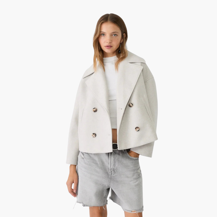 Women's short double-breasted wool coat | Altivaro
