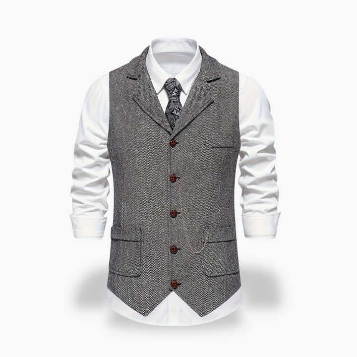 Gilet Uomo Elegante in Tweed con Revers e Catena | Altivaro