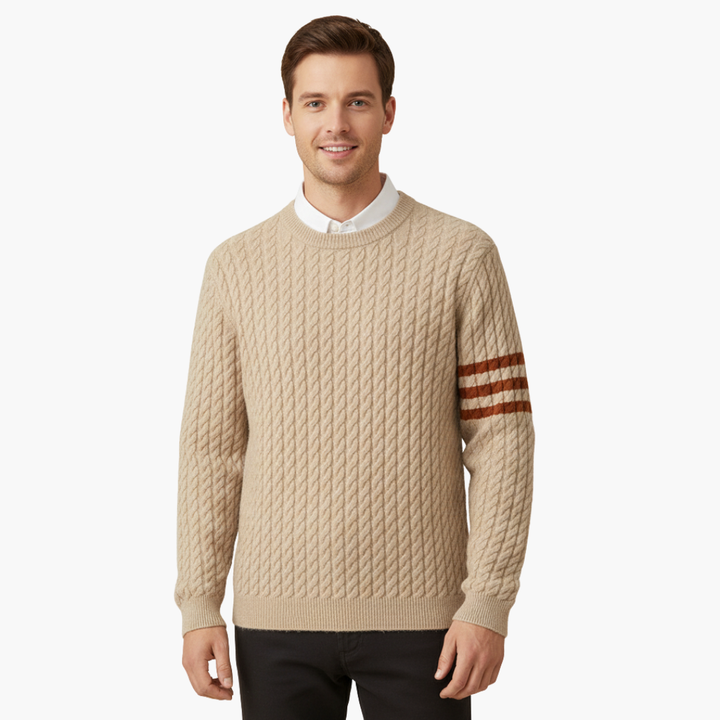 Maglione Uomo in Maglia Intrecciata con Dettagli a Strisce | Altivaro