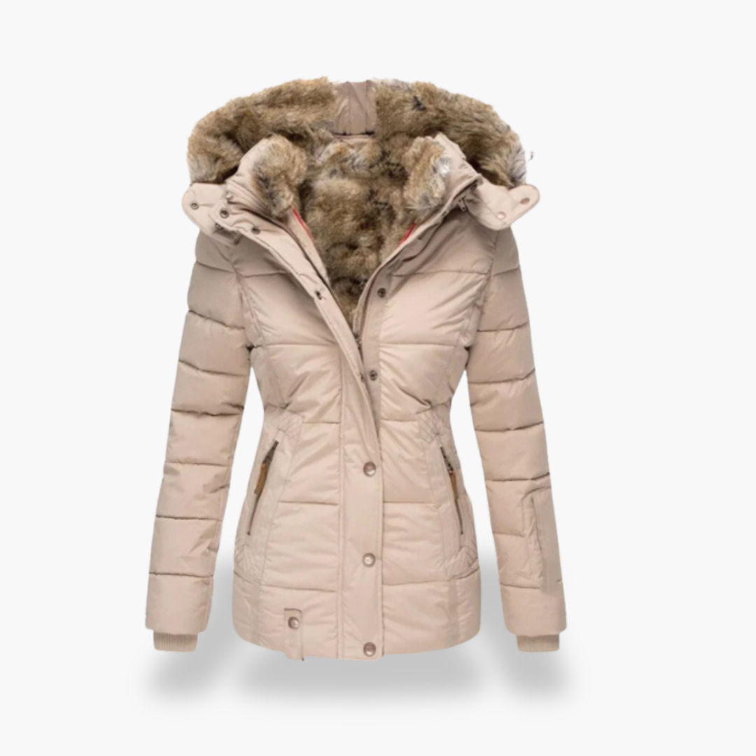 Women's Puffer Jacket with Hood and Synthetic Fur Lining | Altivaro