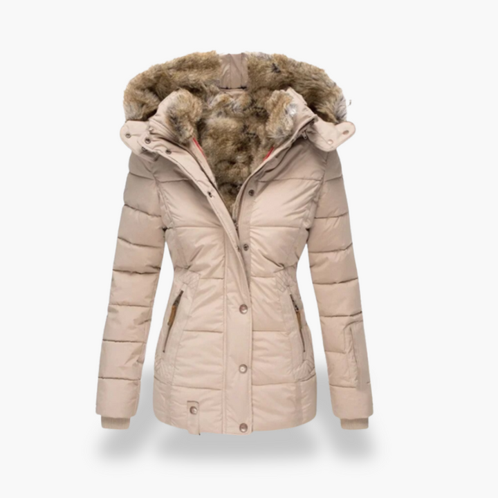 Women's Puffer Jacket with Hood and Synthetic Fur Lining | Altivaro