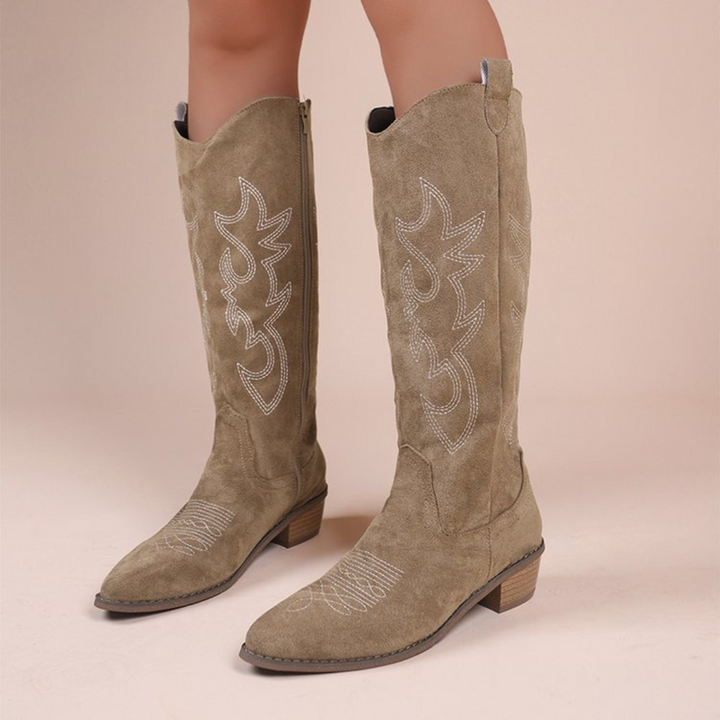 Donna Stivali Cowboy Alti Tacco Grosso Ricamati Retro | Altivaro-Altivaro