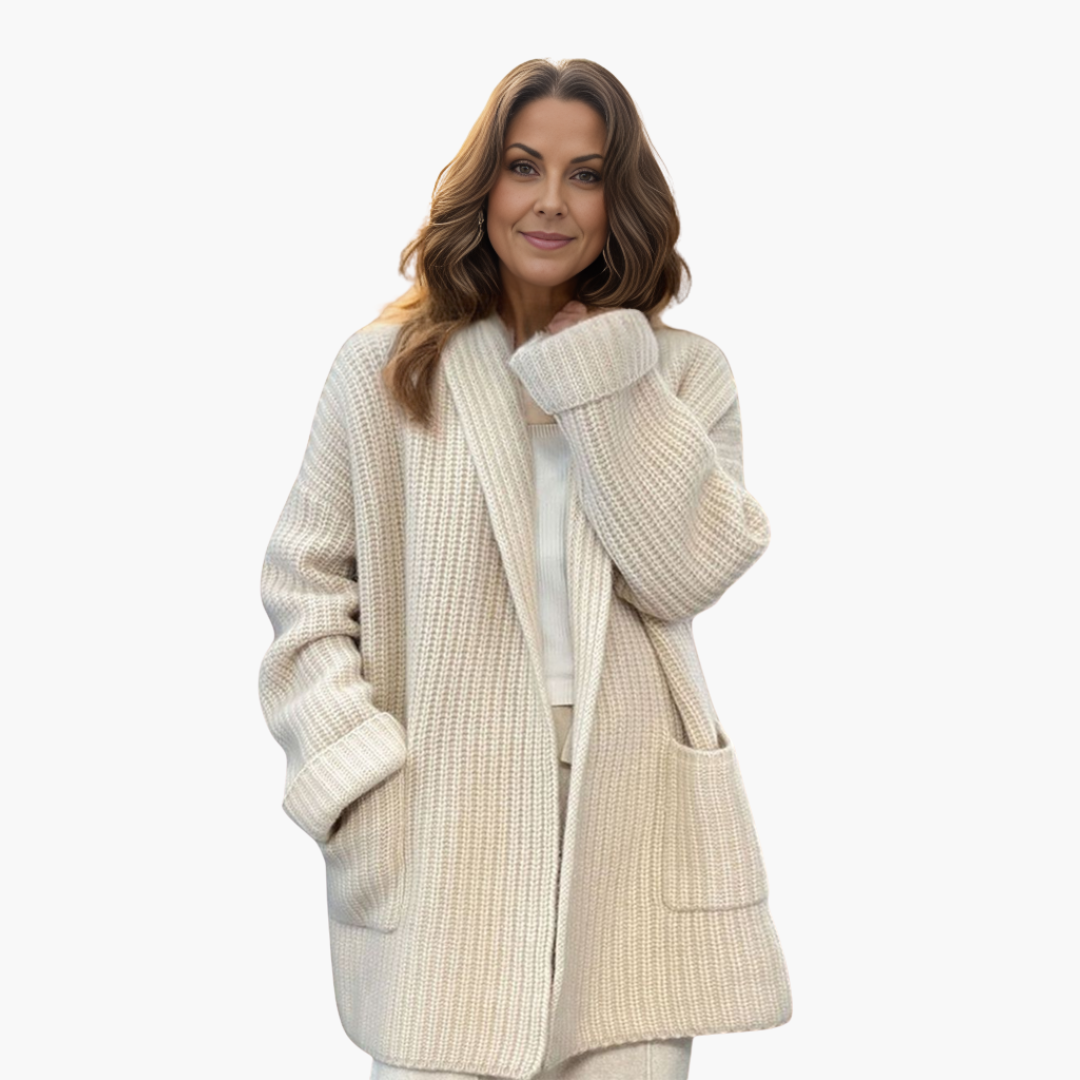 Cardigan Donna Maglia Lunga Oversize in Lana a Coste | Altivaro