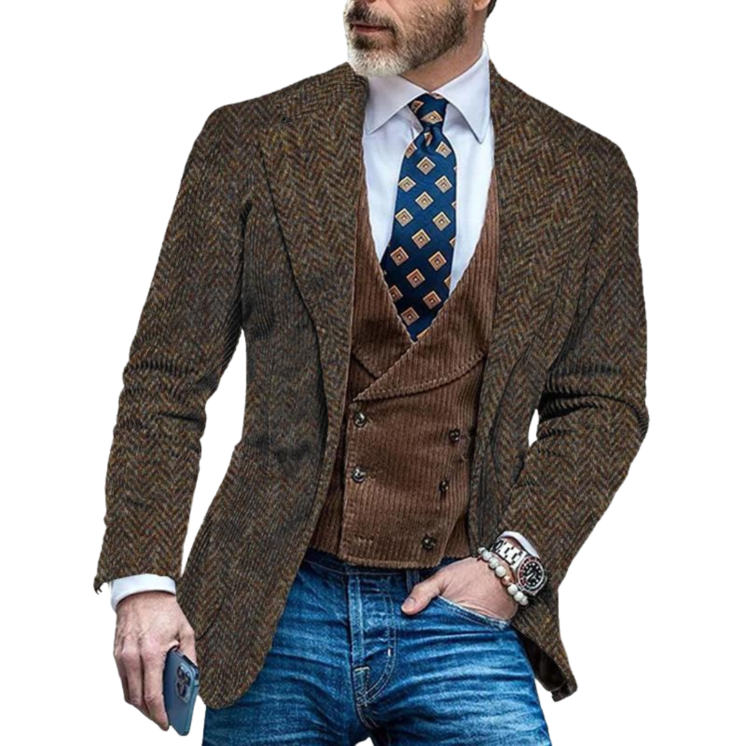 Giacca Uomo in Tweed con Gilet Elegante Slim Fit | Altivaro