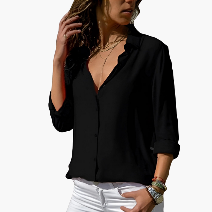 Camicia Donna Blouse a Maniche Lunghe Chiffon Scollo a V | Altivaro-Altivaro