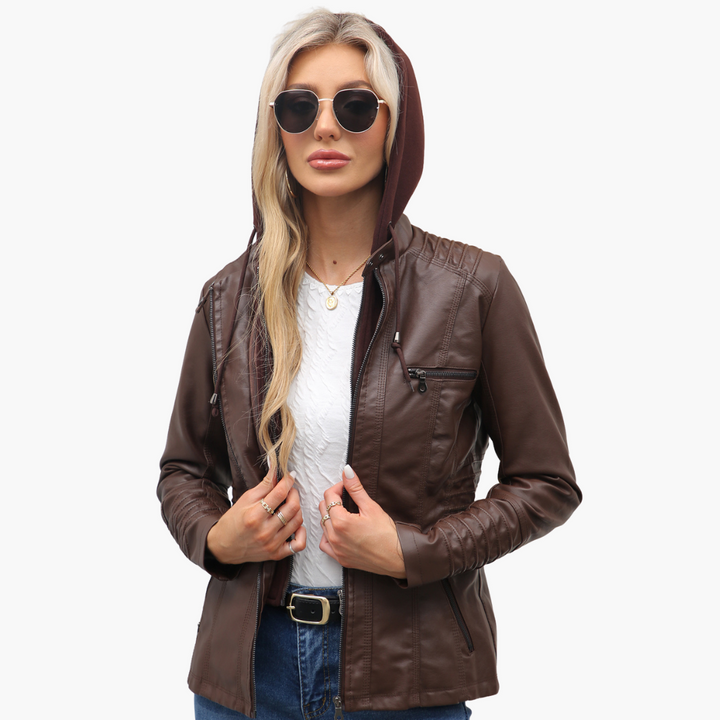 Giacca Donna in Ecopelle con Cappuccio e Zip Slim Fit | Altivaro