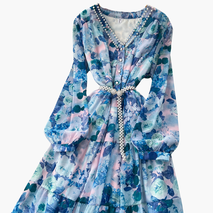 Abito Lungo Donna Floreale Rosa Chiffon Elegante Estivo Casual | Altivaro