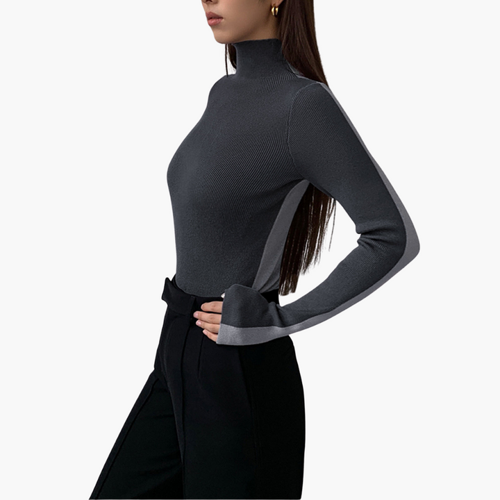 Maglia Dolcevita Donna Bicolore Maniche Lunghe in Maglia | Altivaro