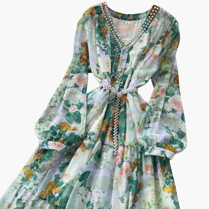Abito Lungo Donna Floreale Rosa Chiffon Elegante Estivo Casual | Altivaro