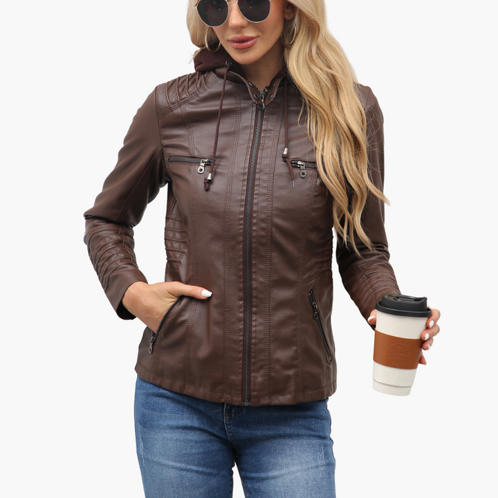 Giacca Donna in Ecopelle con Cappuccio e Zip Slim Fit | Altivaro