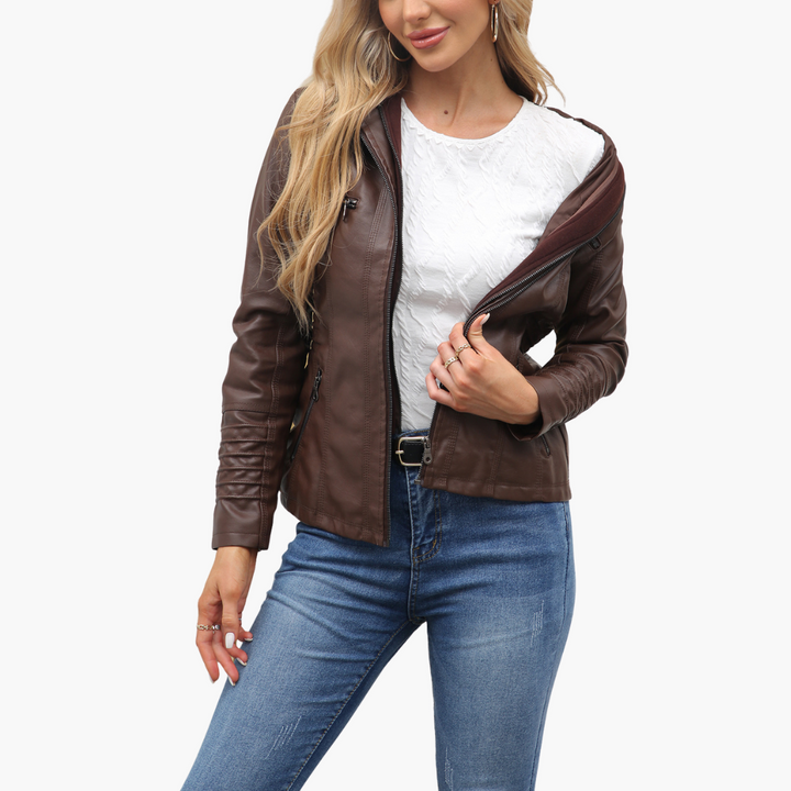 Giacca Donna in Ecopelle con Cappuccio e Zip Slim Fit | Altivaro