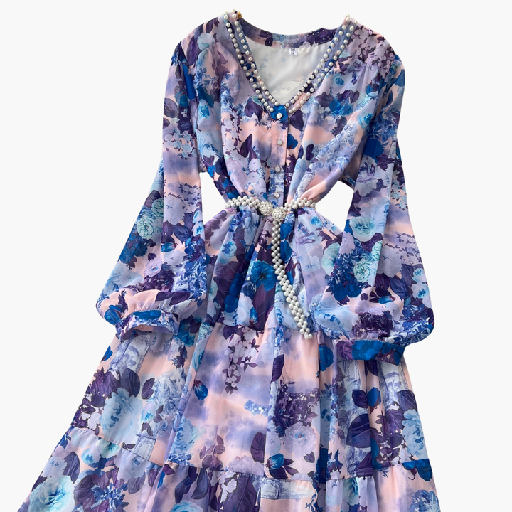 Abito Lungo Donna Floreale Rosa Chiffon Elegante Estivo Casual | Altivaro
