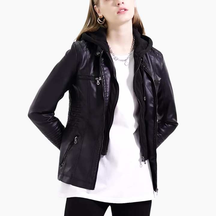 Giacca Donna in Ecopelle con Cappuccio e Zip Slim Fit | Altivaro