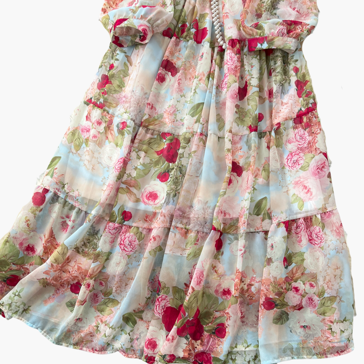 Abito Lungo Donna Floreale Rosa Chiffon Elegante Estivo Casual | Altivaro