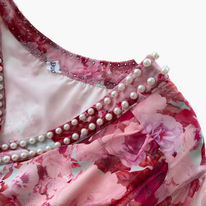 Abito Lungo Donna Floreale Rosa Chiffon Elegante Estivo Casual | Altivaro