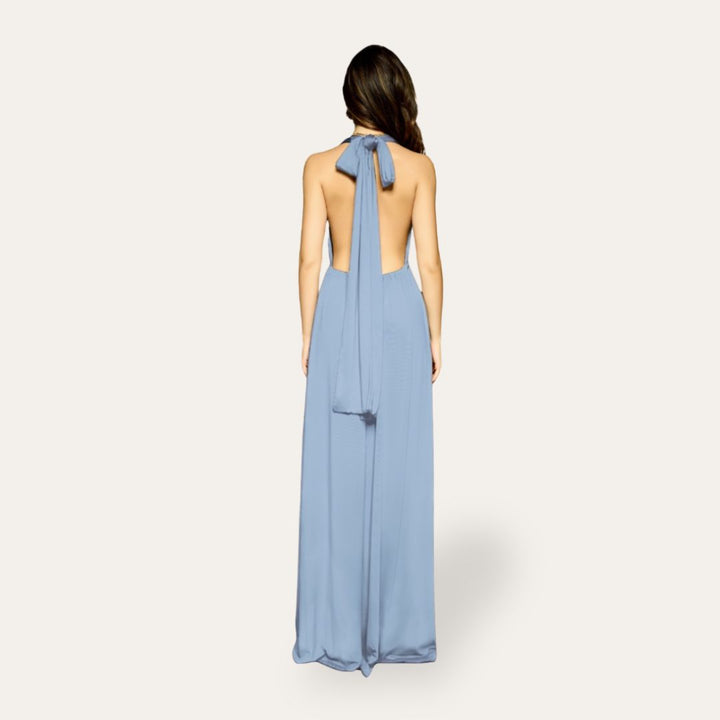 Elegante Abito Lungo Scollato Azzurro | Altivaro